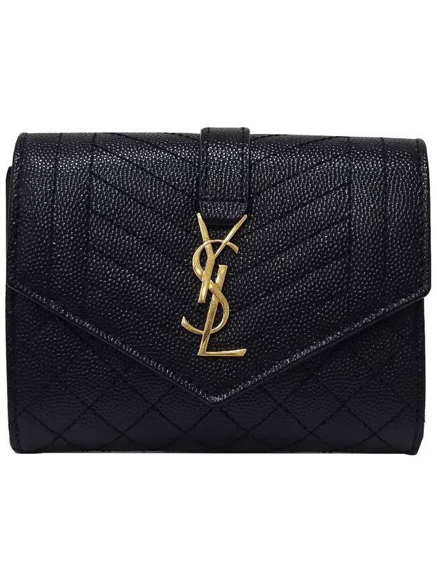 Monogram Envelope Compact Tri-Fold Matelasse Halfwallet Black - SAINT LAURENT - BALAAN 3