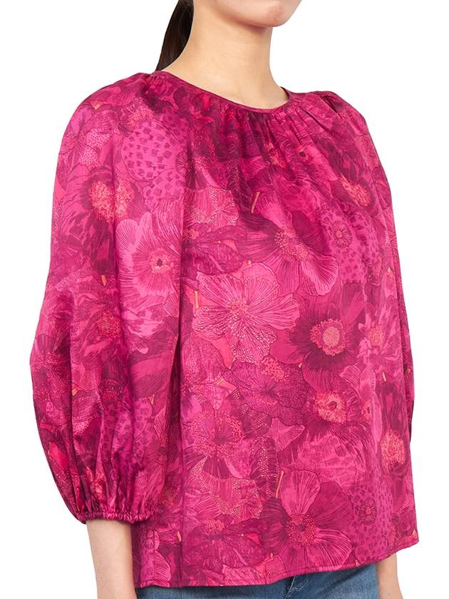 Women's Flower Motif Puff Sleeve Cotton Blouse Pink - VANESSA BRUNO - BALAAN 4