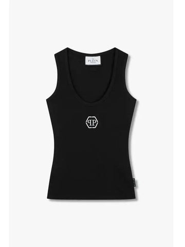 Women s Hexagon Embroidered Ribbed Tank Top Black - PHILIPP PLEIN - BALAAN 1