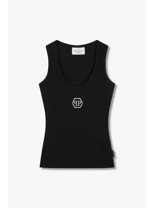 Women s Hexagon Embroidered Ribbed Tank Top Black - PHILIPP PLEIN - BALAAN 1