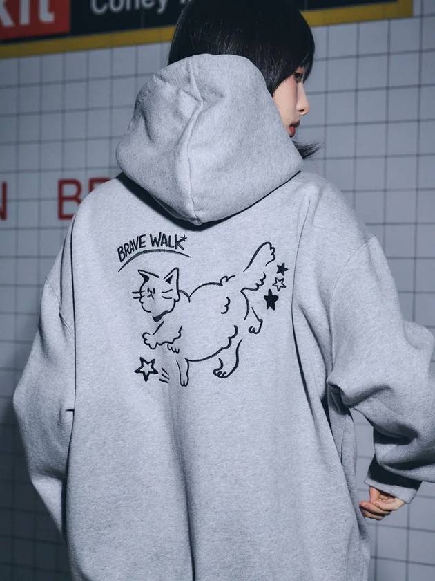 Brave Cat Embroidered Hooded Top Gray - CPGN STUDIO - BALAAN 3