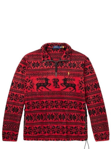 Polo Ralph Lauren Red Fair Isle Fleece Sweatshirt, Size Small - POLO RALPH LAUREN - BALAAN 1