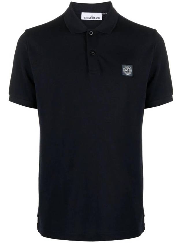 Cotton Qiqué Logo Patch Polo Shirt Navy - STONE ISLAND - BALAAN 1