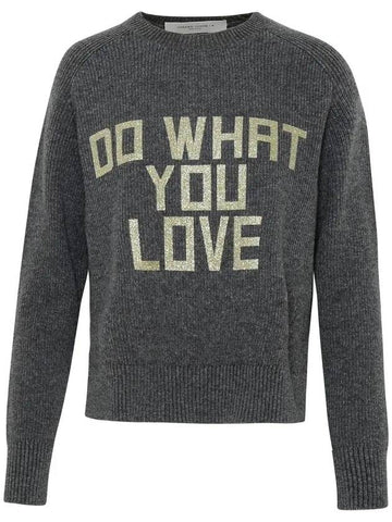 Glitter Lettering Round Neck Knit Top Grey - GOLDEN GOOSE - BALAAN 1