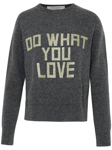 Glitter Lettering Round Neck Knit Top Grey - GOLDEN GOOSE - BALAAN 1