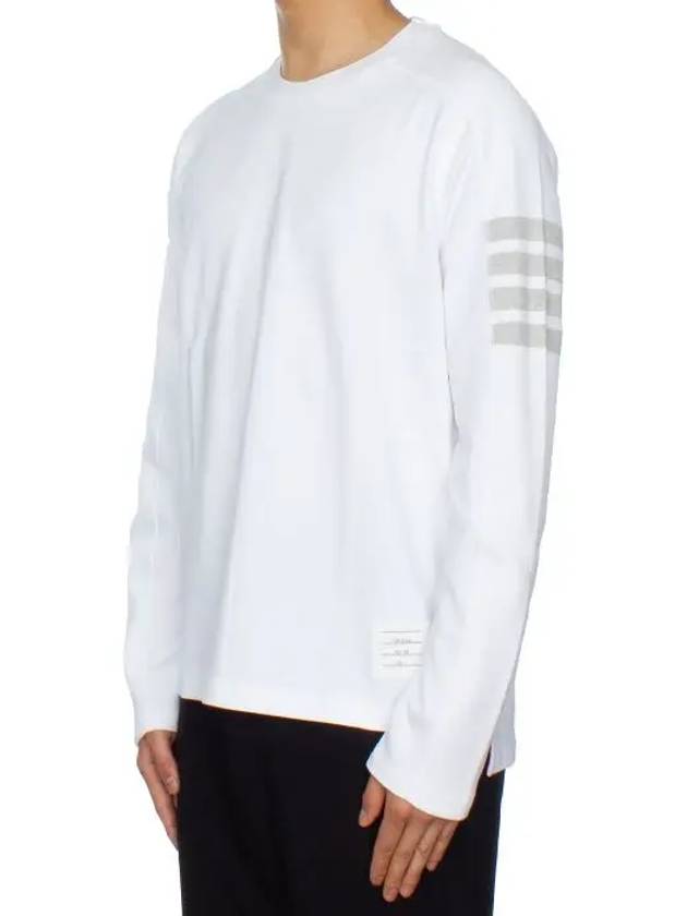 4-Bar Striped Cotton Long Sleeve T-Shirt White - THOM BROWNE - BALAAN 4