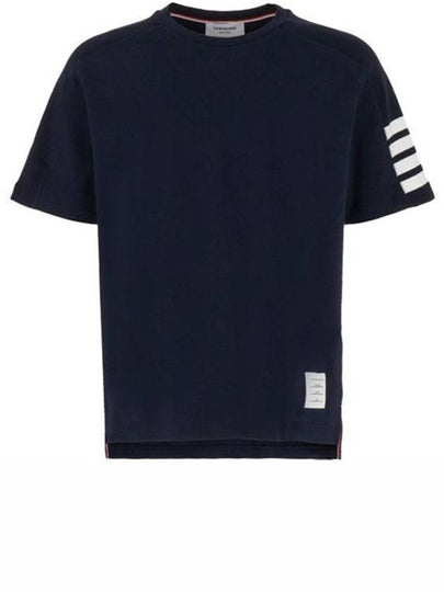 4-Bar Striped Cotton Short Sleeve T-Shirt Navy - THOM BROWNE - BALAAN 2