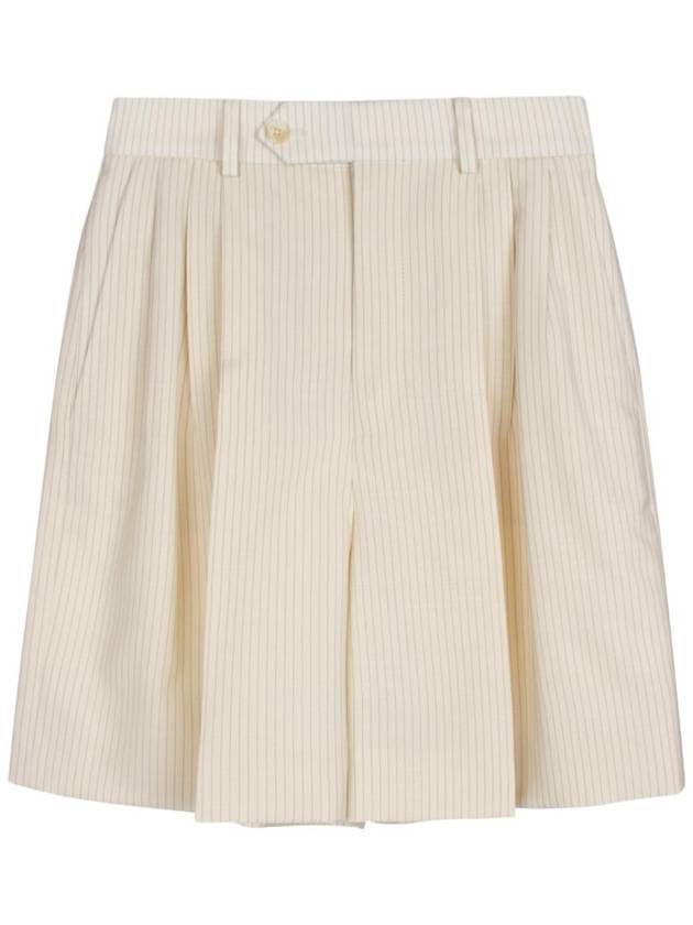 Triple Pleats Men's Shorts Striped Wool Ivory Black - CELINE - BALAAN 1