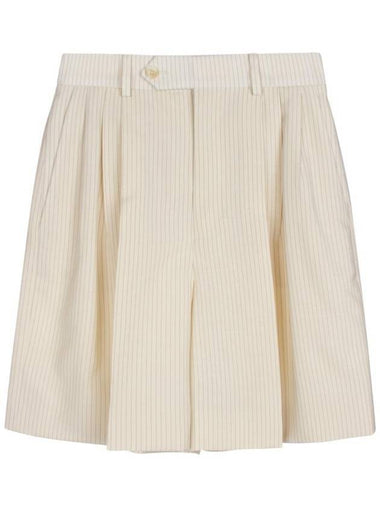 Triple Pleated Masculin Striped Wool Shorts Ivory - CELINE - BALAAN 1