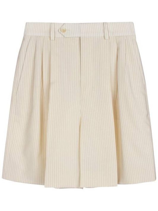 Triple Pleats Men's Shorts Striped Wool Ivory Black - CELINE - BALAAN 1