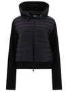 Women's Padded Wool Zip-Up Hooded Cardigan Black - MONCLER - BALAAN 2