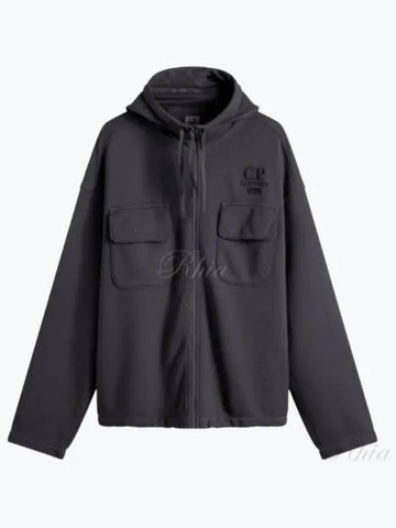 Brushed Emerized Diagonal Fleece Hooded Open Sweatshirt 17CMSS021A 006372G 995 Utility - CP COMPANY - BALAAN 1