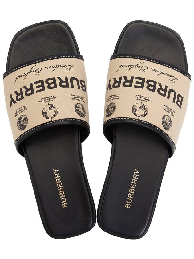 Label Print Gabardine Leather Slippers Beige - BURBERRY - BALAAN 3