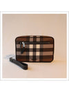 Check Leather Zipper Pouch Clutch Bag Dark Brown - BURBERRY - BALAAN.