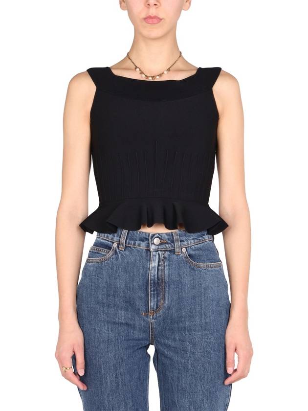 Ruffle Off Shoulder Knit Sleeveless Black - ALEXANDER MCQUEEN - BALAAN 2