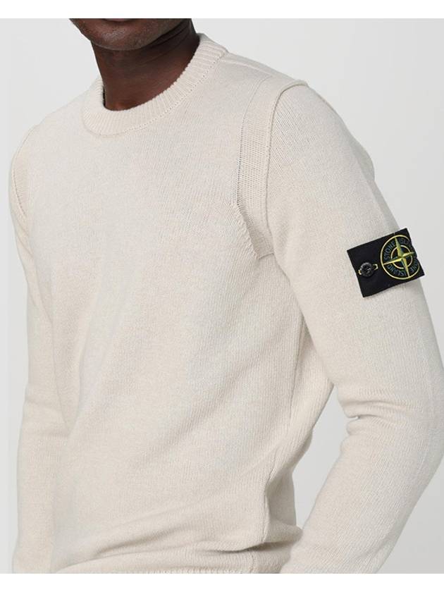 Logo Patch Lambswool Crewneck Knit Top Beige - STONE ISLAND - BALAAN 6