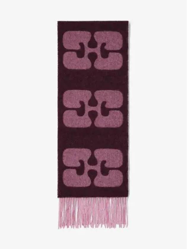 Fringe Detail Wool Scarf Burgundy - GANNI - BALAAN 2