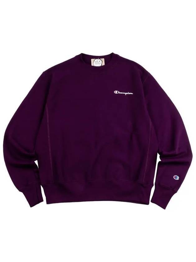 Reverse Weave Embroidered Script Crew Neck Sweatshirt Purple - CHAMPION - BALAAN 1