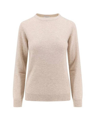 Cashmere Crew Neck Knit Top Beige - BRUNELLO CUCINELLI - BALAAN 1