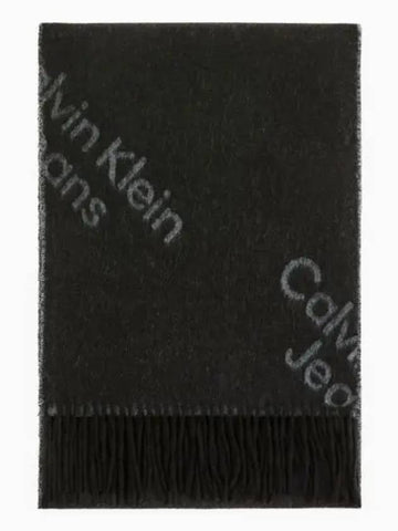 JEANS Women s Black CKJ AOP Logo Wool Scarf DX0219 001 - CALVIN KLEIN - BALAAN 1