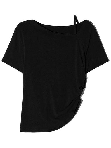 Unbalanced Strap Balloon Half Short Sleeve T-Shirt Black - LESEIZIEME - BALAAN 1