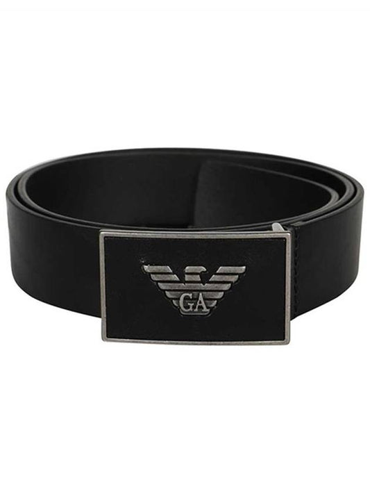 Men's Logo Plate Leather Belt Black - EMPORIO ARMANI - BALAAN 2