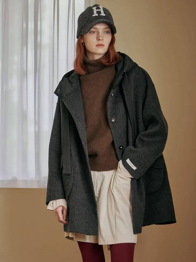 Padded hood block handmade wool half coat - MAXZA - BALAAN 1