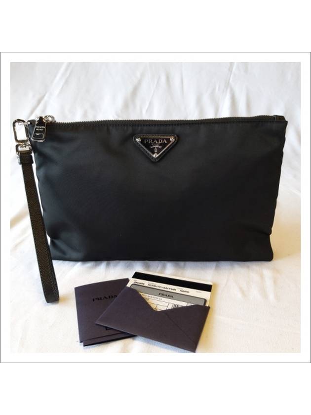 Re-Nylon and Saffiano Leather Clutch Bag Black - PRADA - BALAAN 10