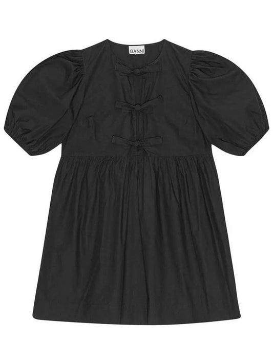 Poplin Tie String Cotton Short Dress Black - GANNI - BALAAN 2