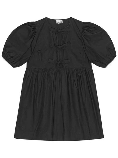 Poplin Tie String Cotton Short Dress Black - GANNI - BALAAN 2