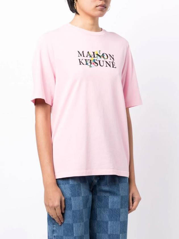 Flower Logo Print Short Sleeve T-Shirt Pink - MAISON KITSUNE - BALAAN 4