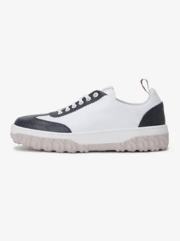 Calf Suede Cable Knit Low Top Sneakers White Navy - THOM BROWNE - BALAAN 2