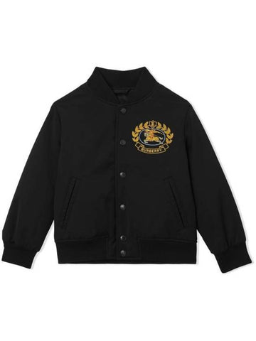 Kids Embroidered Logo Casual Bomber Jacket Black - BURBERRY - BALAAN 1