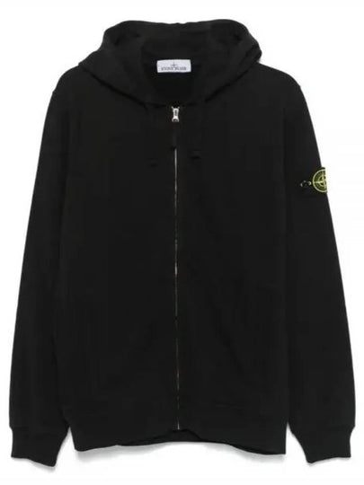 Logo Cotton Zip-Up Hoodie Black - STONE ISLAND - BALAAN 2