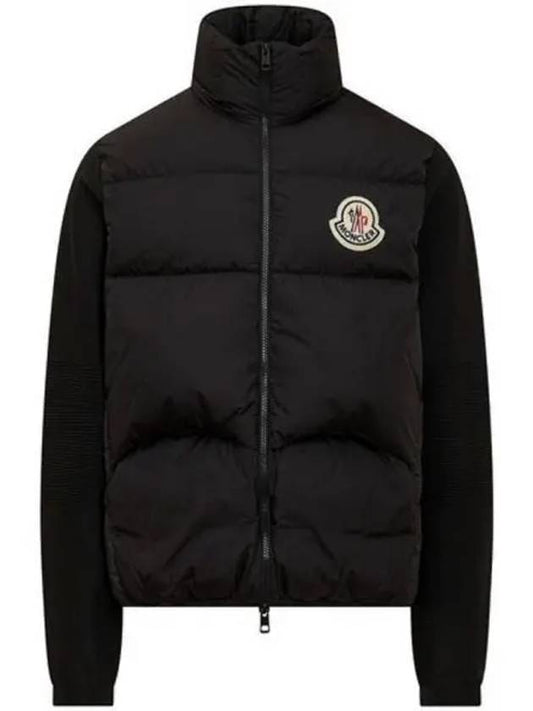 9B00024 M1124 999 Logo Patch Down Knit Mix Jacket Black Men s TJ 271499 - MONCLER - BALAAN 1