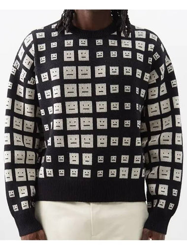 Face Logo Optical Jacquard Wool Sweater Black - ACNE STUDIOS - BALAAN 1