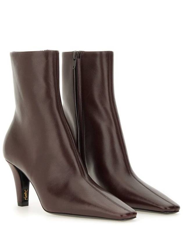 Jill Leather Ankle Boots Marron Glace - SAINT LAURENT - BALAAN 3