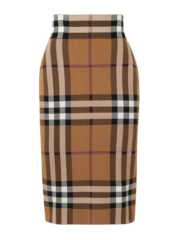 Check Cotton Silk Blend Jacquard Skirt Birch Brown - BURBERRY - BALAAN.