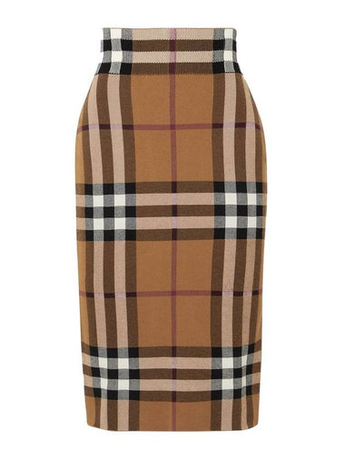 Check Cotton Silk Blend Jacquard Skirt Birch Brown - BURBERRY - BALAAN 1