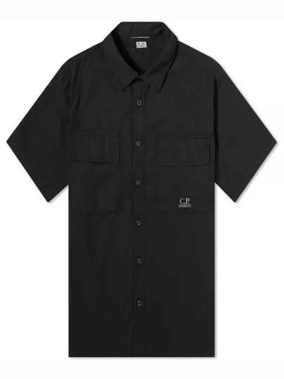 Cotton Rip-Stop Short Sleeve Shirt Black - CP COMPANY - BALAAN 2