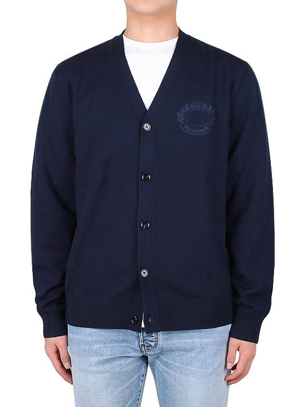 Men's Embroidered Oak Leaf Crest Wool Cardigan Smoke Navy - BURBERRY - BALAAN 3