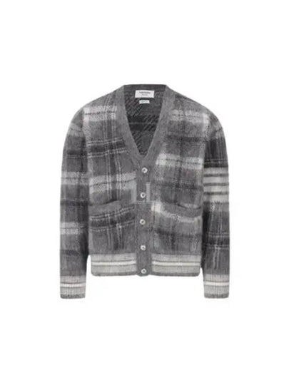 Funmix Tartan Mohair 4 Bar V-neck Cardigan Grey - THOM BROWNE - BALAAN 2