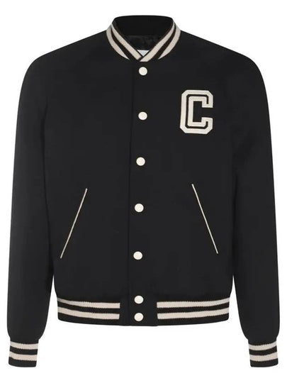 Teddy Embroidered Logo Textured Wool Bomber Jacket Black - CELINE - BALAAN 2