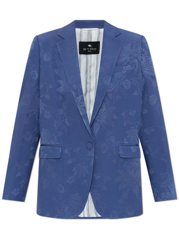 Etro Satin Blazer With Floral Pattern, Women's, Blue - ETRO - BALAAN 1