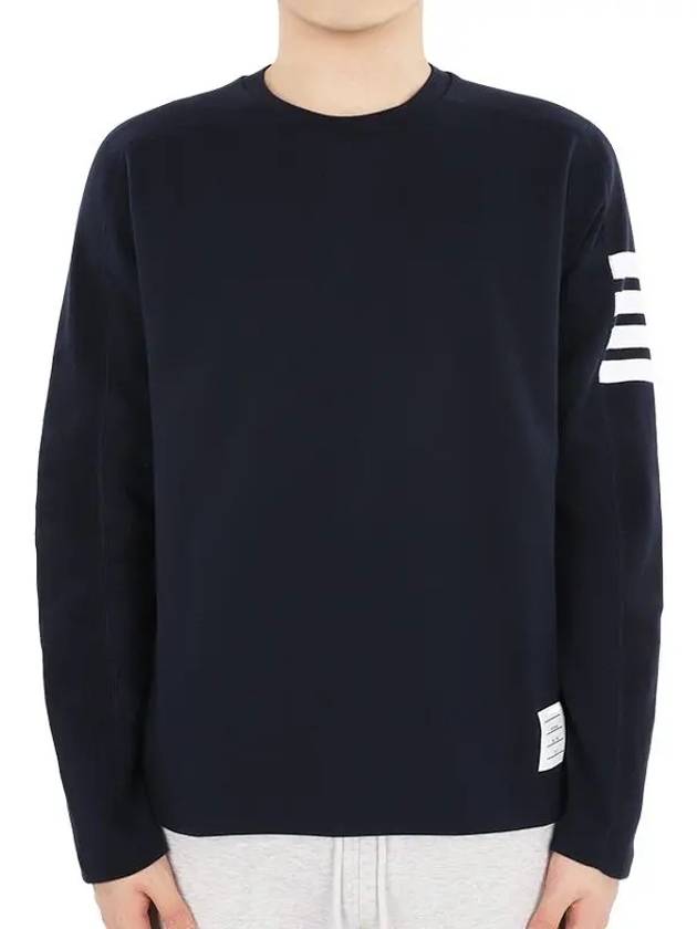 4-Bar Striped Cotton Long Sleeve T-Shirt Navy - THOM BROWNE - BALAAN 3