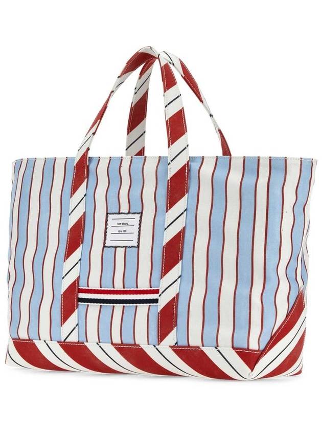 Logo Patch Stripe Tool Medium Tote Bag Light Blue - THOM BROWNE - BALAAN 3