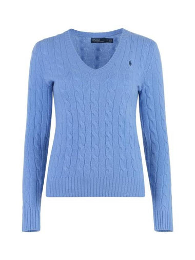 Kimberly Pony Logo Embroidered Cable Sweater Light Blue - POLO RALPH LAUREN - BALAAN 1