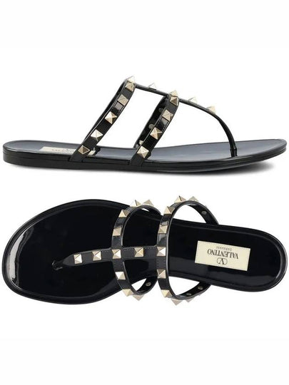 Rockstud Flat Rubber Flip Flops Black - VALENTINO - BALAAN 2