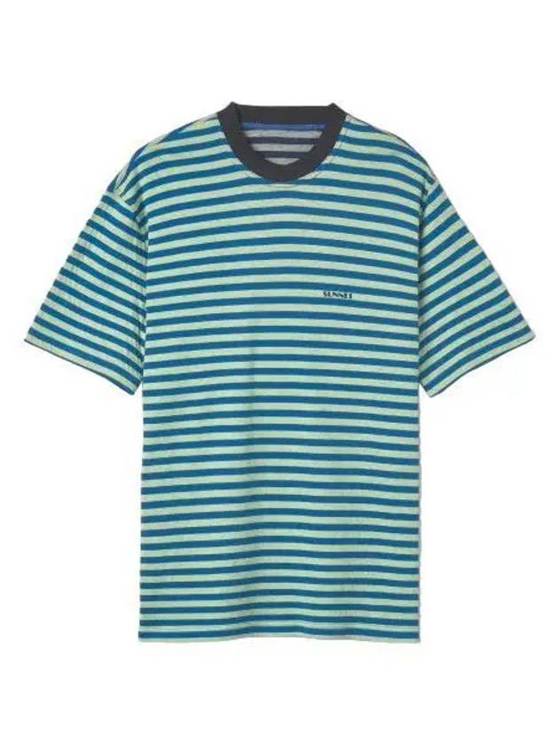 Classic Small Logo Print Reversible Striped Short Sleeve T Shirt Blue Green Tee - SUNNEI - BALAAN 1