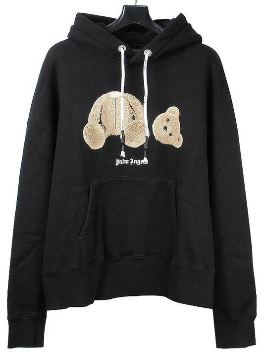 Men's Bear Logo Cotton Hoodie Black - PALM ANGELS - BALAAN 2